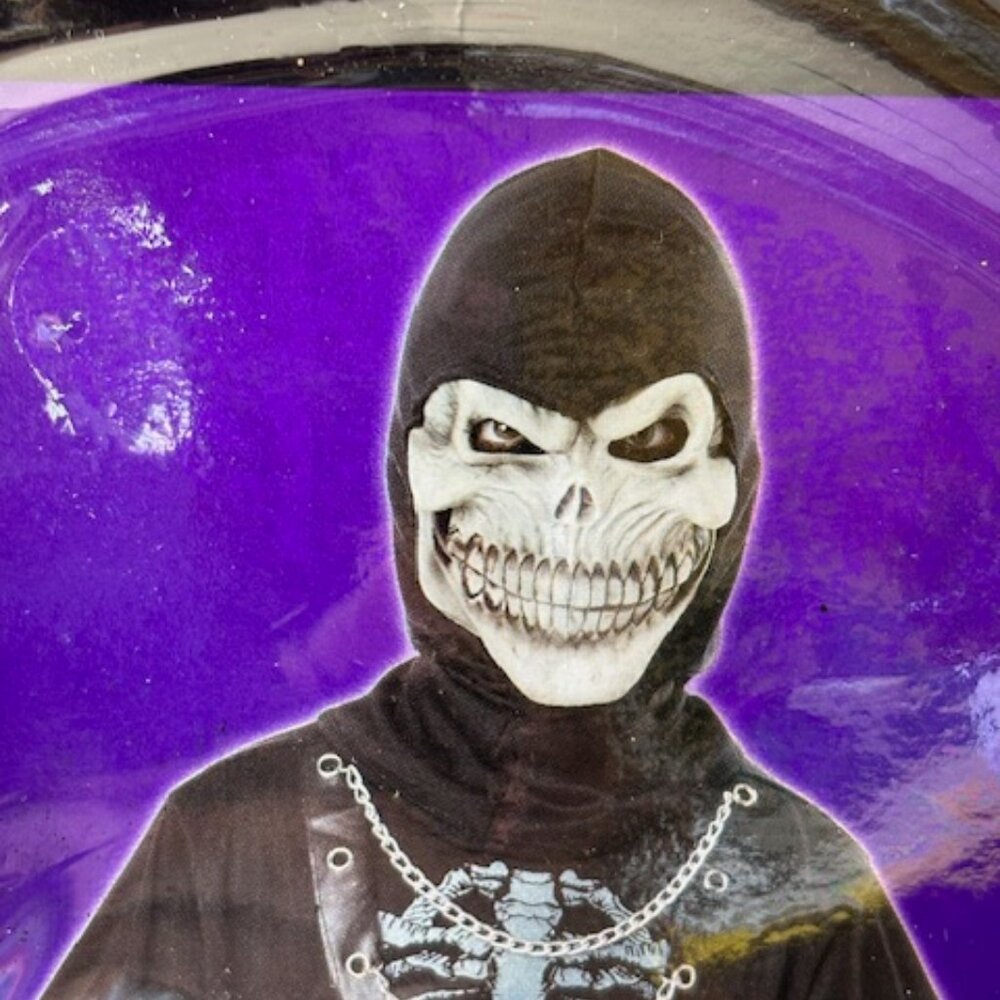 Skeleton Evil Crypt Master Mask & Hood Halloween Costume Accessory Kids 8+